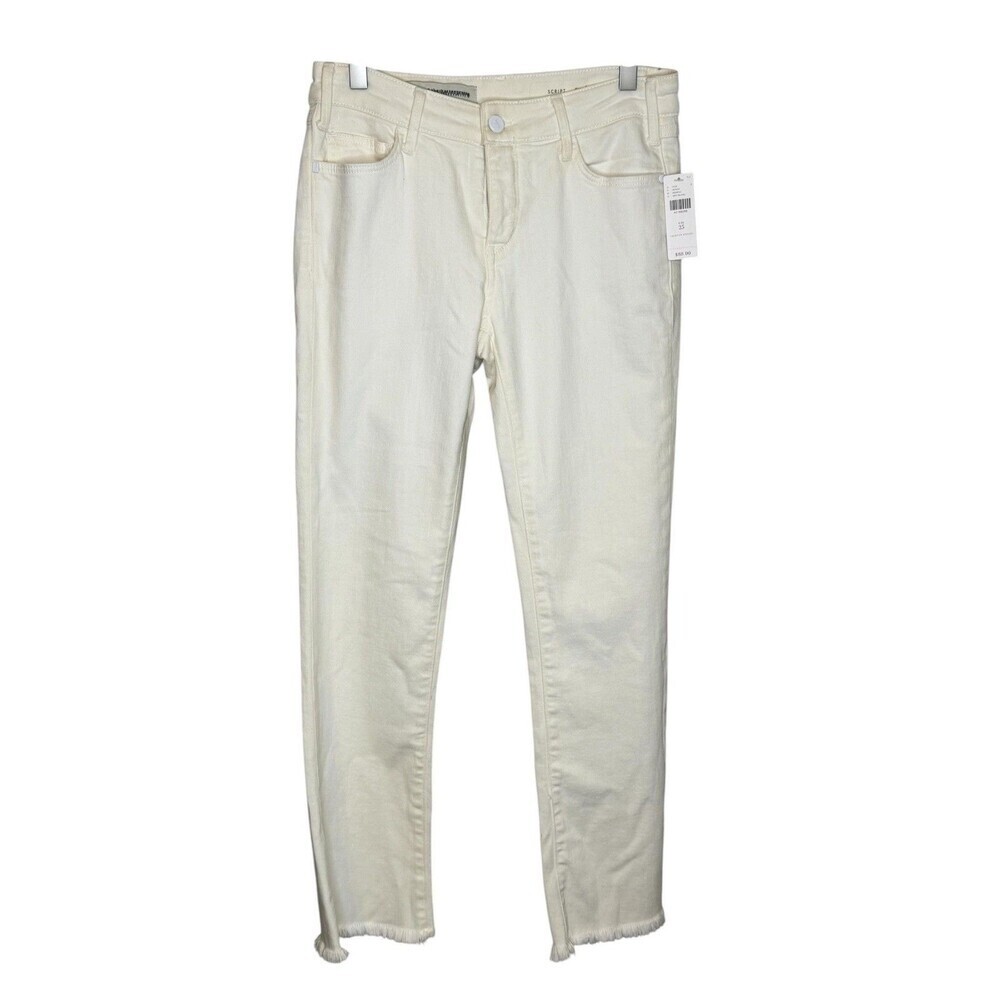 Pilcro Script Jeans Womens 25 Off White Mid Rise Straight Ankle Frayed Hem Denim
